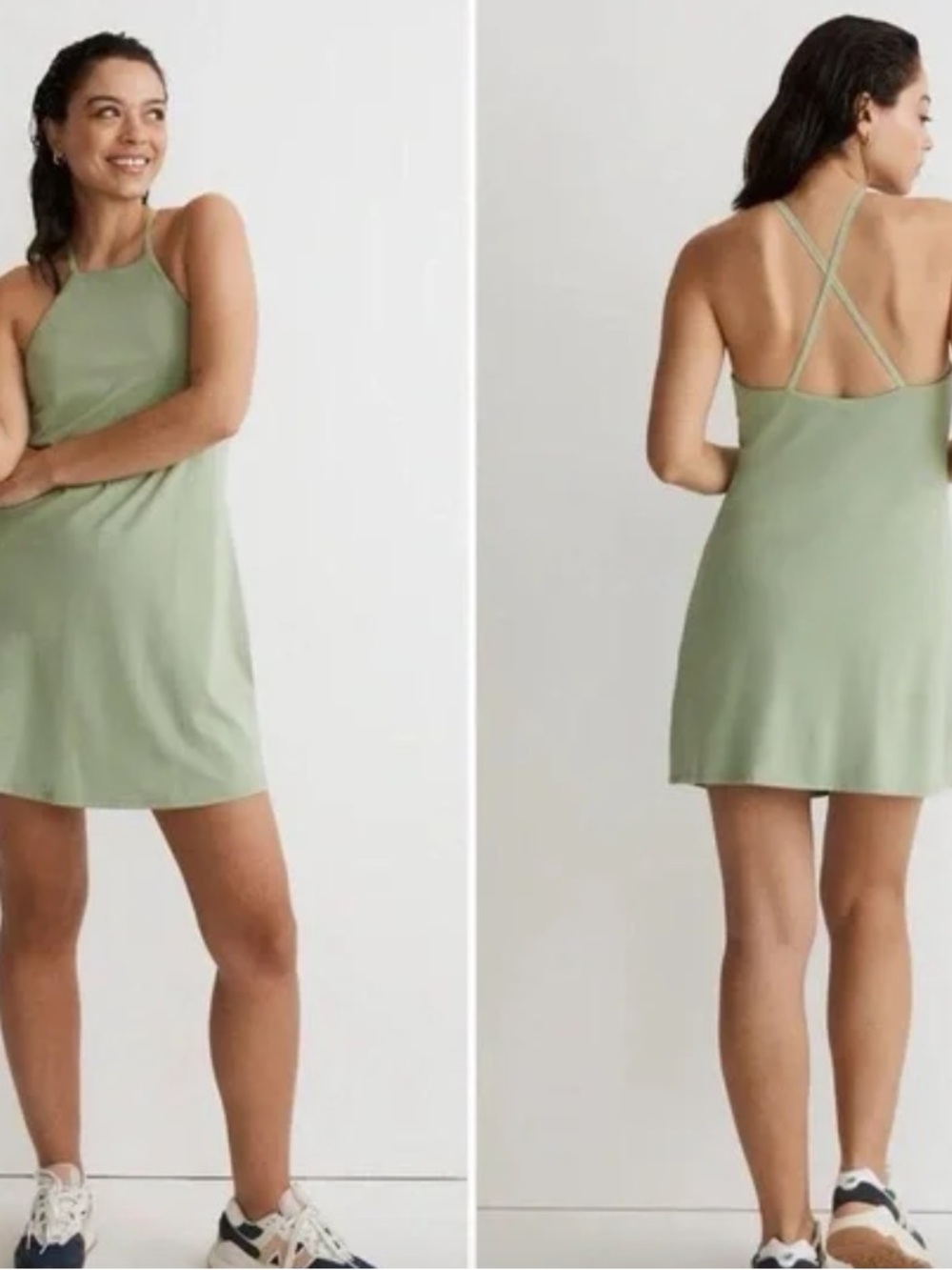 Madewell Light Sage Green Athletic Dress with Thin Straps Razorback Shorts NWT